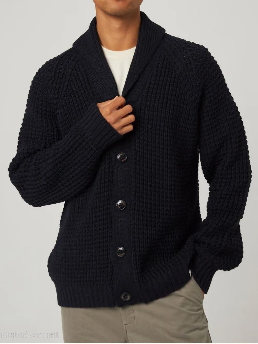 Peregrine British Wool Waffle Shawl Cardigan - Navy